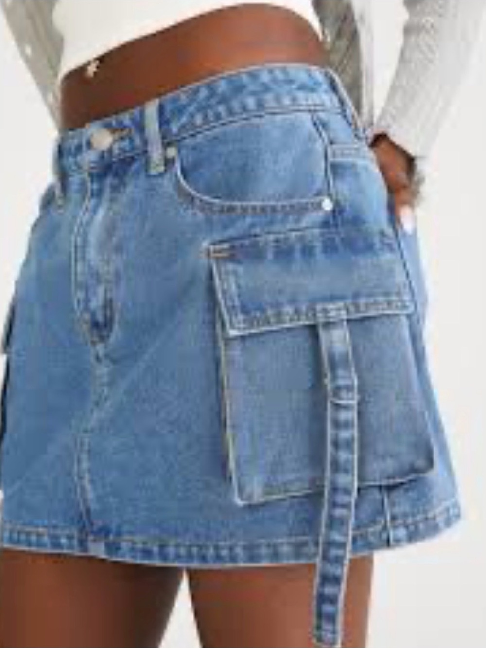 Aeropostale Light Wash Denim Cargo Pocket Mini Skirt